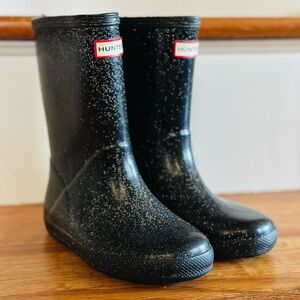 Hunter Kids Black Glitter Splash Rain Boots